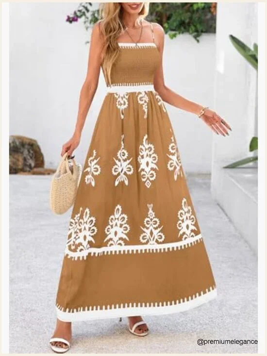 Floral Maxi Dress with Spaghetti Straps Smocked Bodice Pockets - Picture 6 of 7